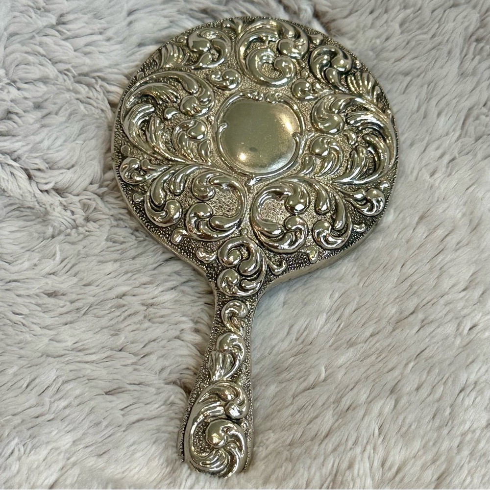 Vintage Antique Intricate Silver Vanity Mirror with Floral Design - Picture 2 of 12